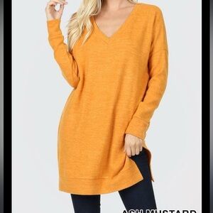 Zenana--LONG SLEEVE V-NECK BRUSHED MELANGE SWEATER